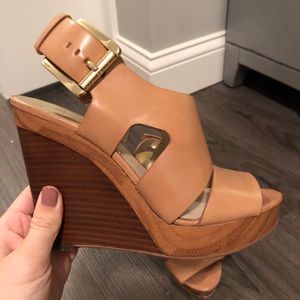 Tan Michael Kors Wedges with Gold Buckle